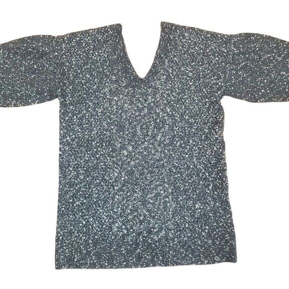 Current Air Los Angeles Chunky Knit V Neck Split Back Charcoal White Women Sz L - Picture 5 of 13